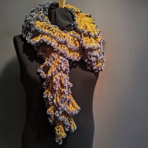 Accessorize Yellow and Gray Silk & Velvet Fluff Ruffle Women's Scarf